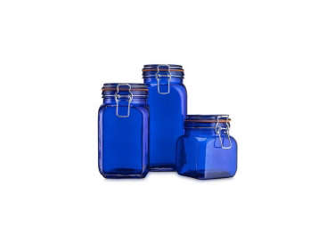 hc airtight blue colored glass canisters  