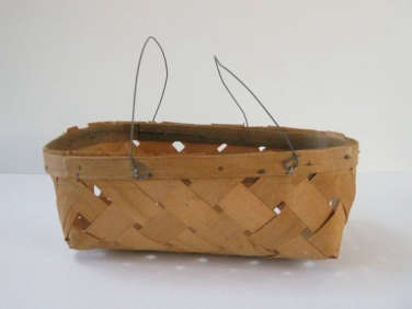 vintage shaved wood woven market basket  