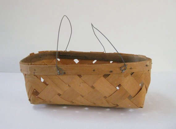 vintage shaved wood woven market basket