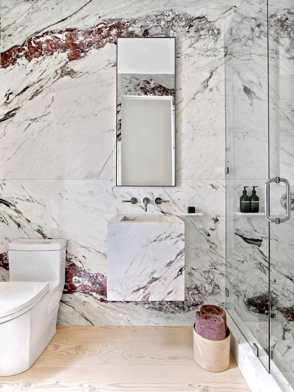 ccs awards white gray burgundy marble bathroom wood floor 1