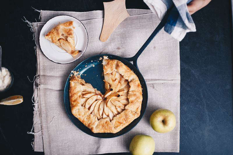 blanc creatives cast iron skillet with apple galette