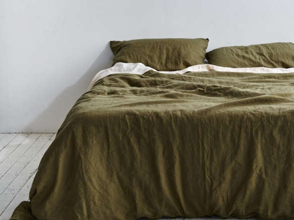 in bed linen duvet set moss on bed  