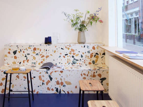 toki cafe amsterdam marmoleum bench cover    