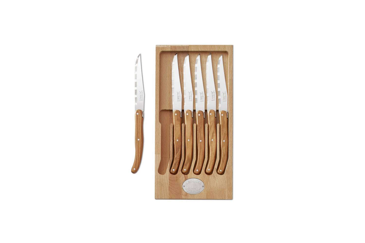 Laguiole Jean Dubost 6-Piece Steak Knife Block Set in Ivory White