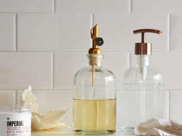 Modern Oil & Vinegar Refillable Glass Bottle Dispenser Gold Spout