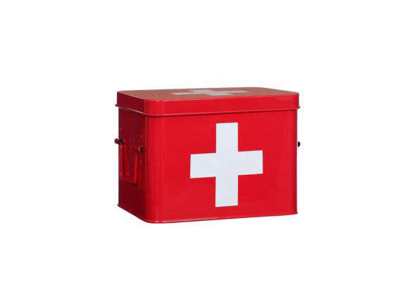 Present Time Red with White Cross Metal Medicine Storage Box