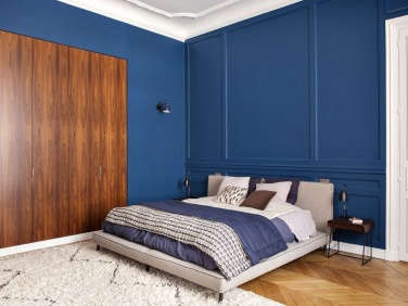 paris apartment blue bedroom wood closet 1  