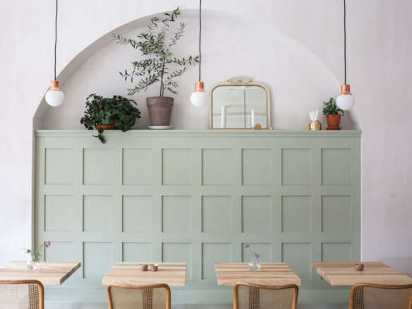 detour dear grain cafe green painted banquette in archway juli daoust mjolk  