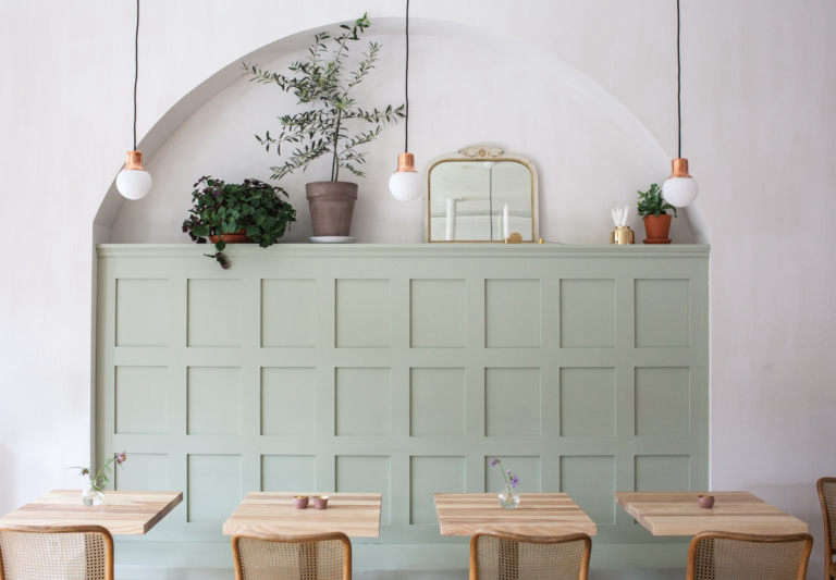 detour dear grain cafe green painted banquette in archway juli daoust mjolk  