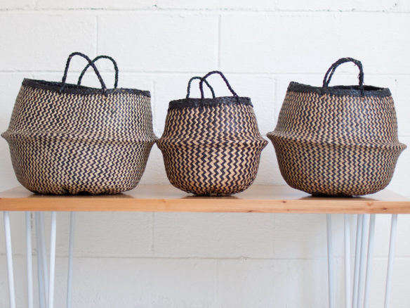 three set black natural storage baskets  