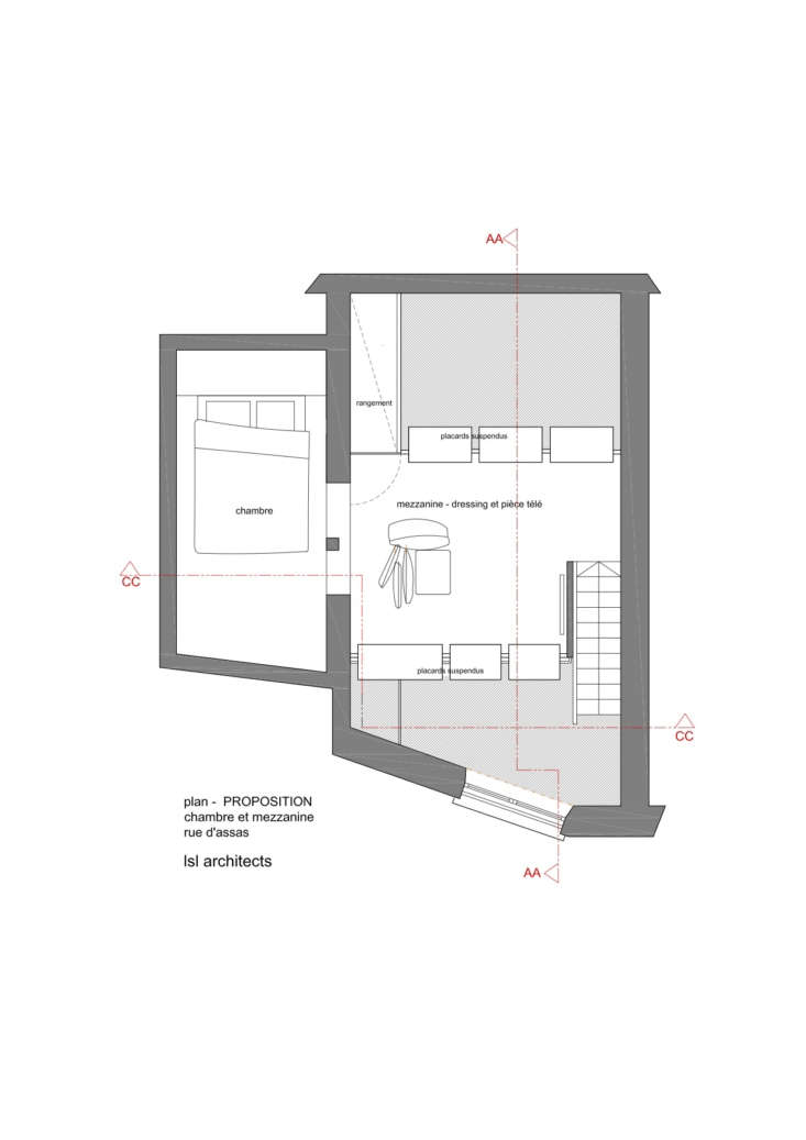 the mezzanine is a combination sleeping loft, dressing area, and lounge. 28
