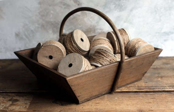 Antique Wooden Basket French Rustic, Wooden Trug Basket