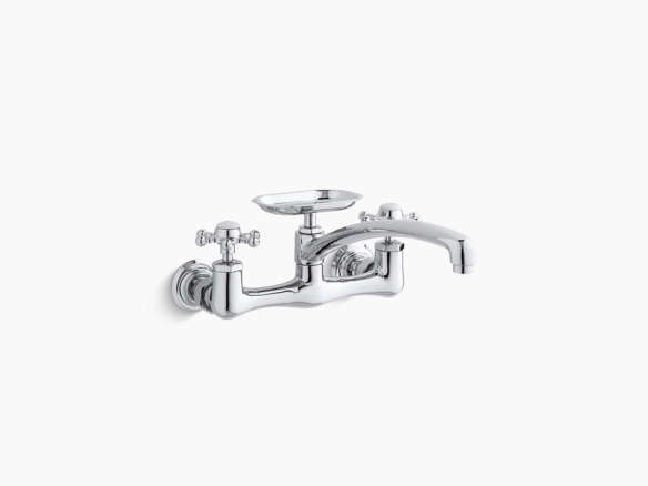 polished chrome wall mount kitchen faucet with soap dish 8