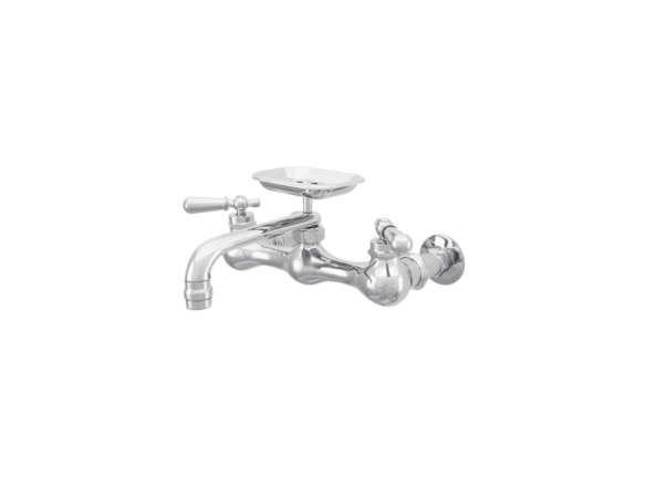 platte wall mount kitchen faucet with soap holder and rounded levers 8