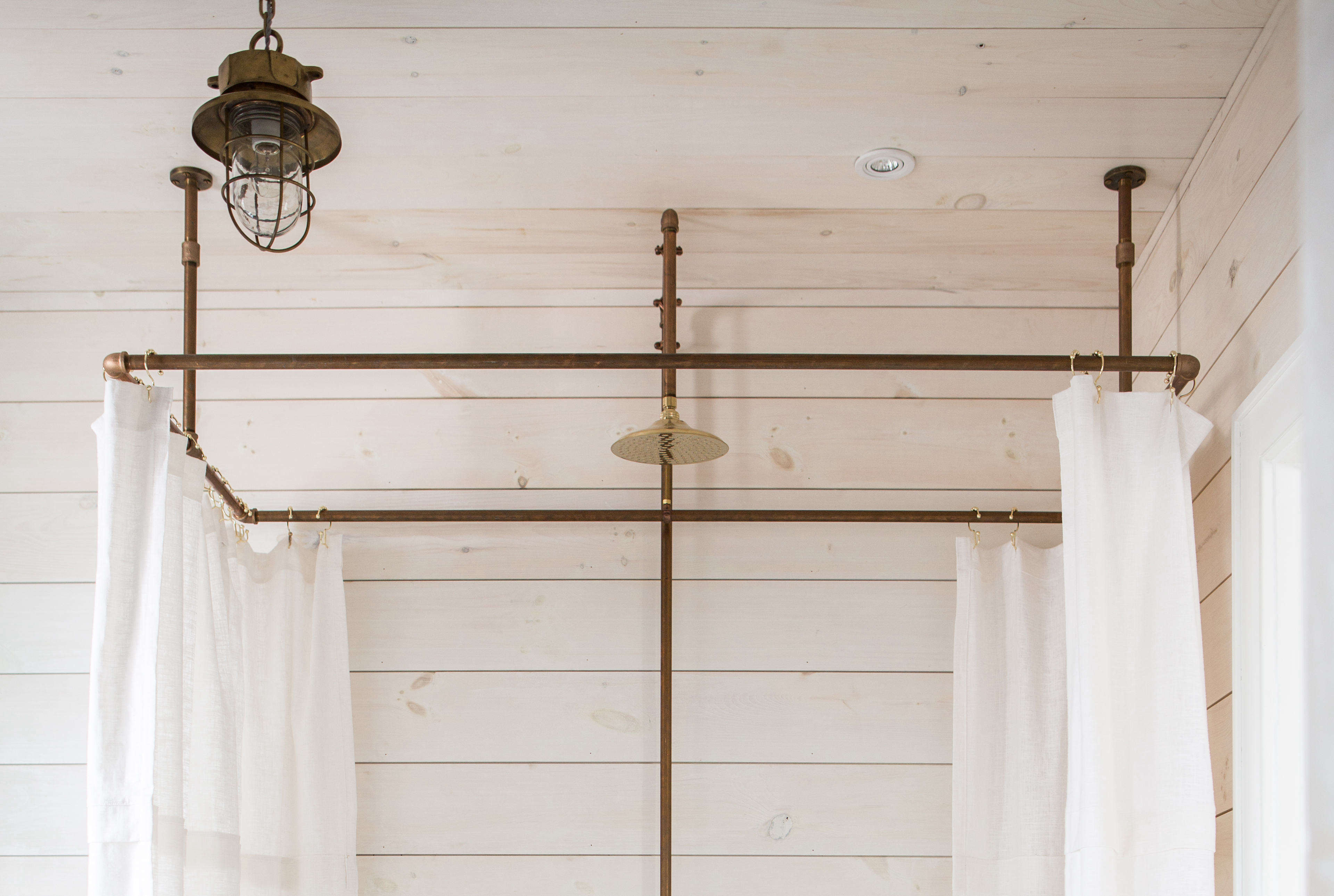 A Diy Shower Curtain Hoop Made From, Outdoor Circular Shower Curtain Rod