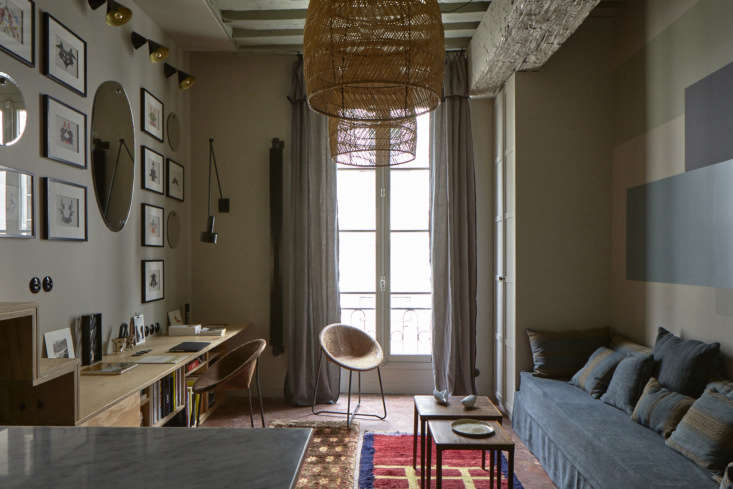 the one room apartment is multi functional out of necessity. here, a custom ply 17