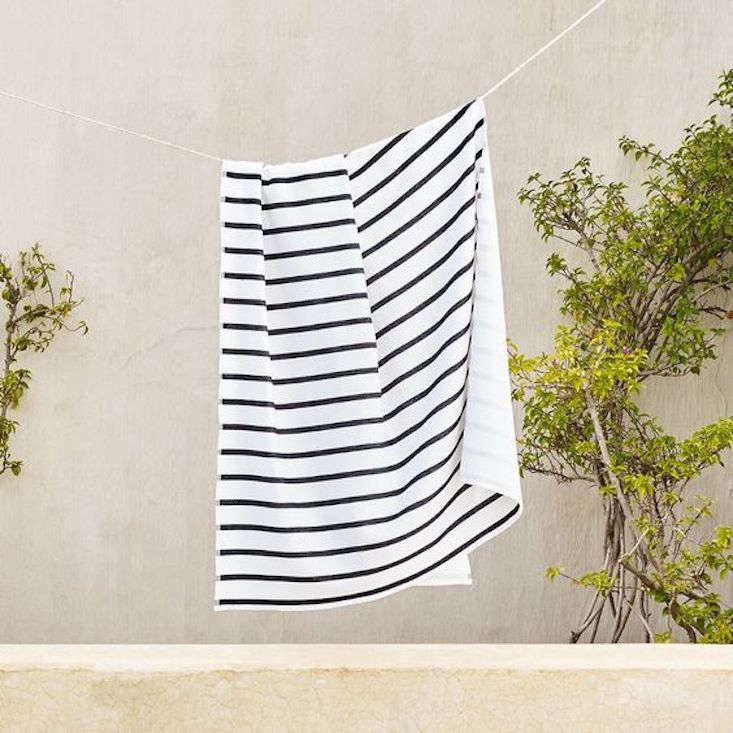 white company striped beach towel