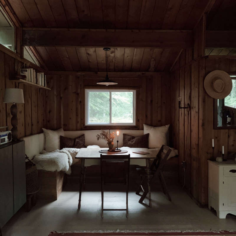 alice saunders new hampshire cabin dining nook  