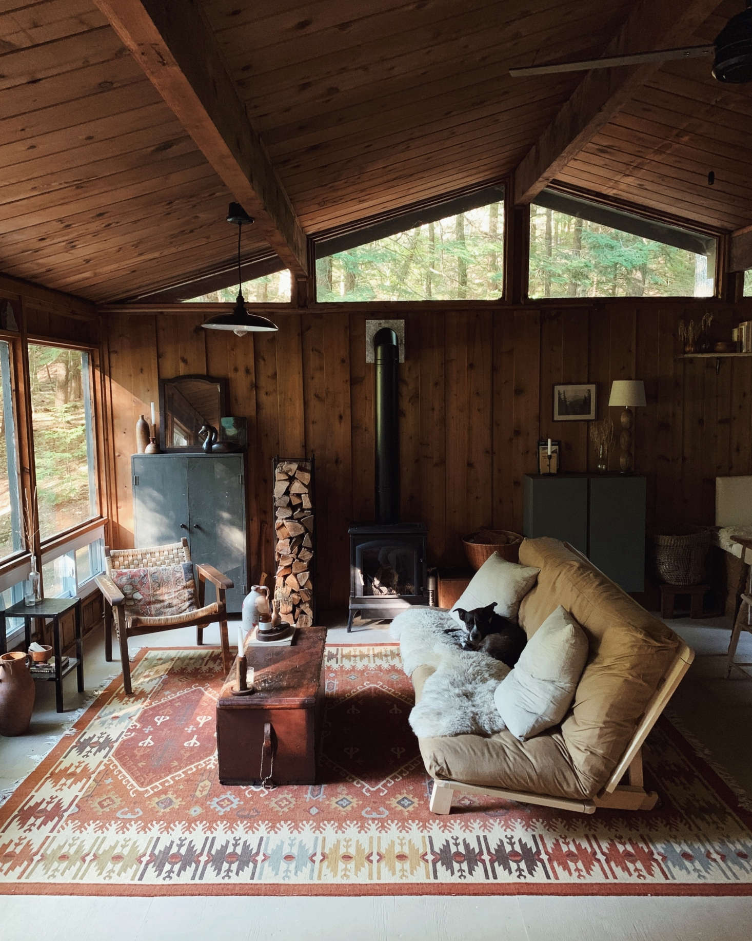 living room in alice saunders' new hampshire cabin, photo by alice saunders 4