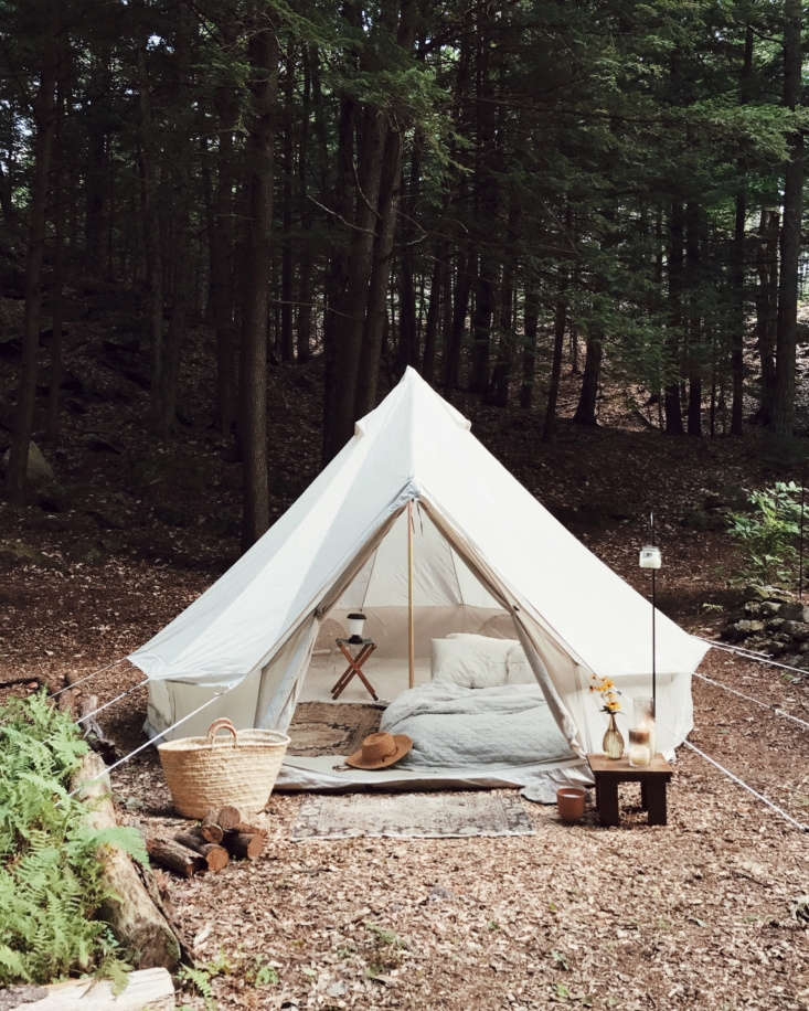 nearby is a lushly outfitted bell tent, which the couple uses as extra lodgings 18