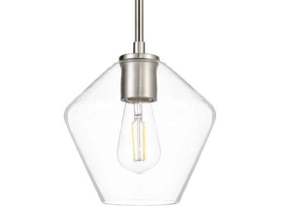 macaria modern hanging pendant light angled clear glass shade  