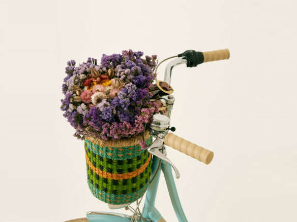goodee bicycle basket medium aqua lime yellow flowers edited  