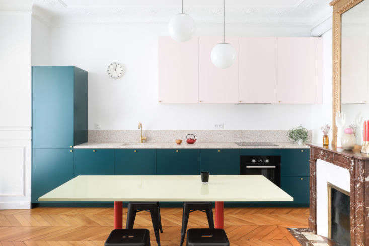 colorful kitchen remodel, classic paris apartment modernized by heju studio arc 7