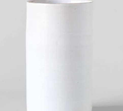 stoneware vase wide cylinder white  