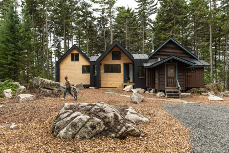 Rock Camp A ClassicMinimal Lake Cabin in Maine by an UpandComing Architect Because the extension is clean lined by design, Jocie chose the few components with care. &#8220;The material palette is simple and restrained,&#8221; she says. The exterior is a combination of matte black standing seam metal roofing—which continues as siding in places—and eastern white cedar, grown and milled in Maine, which &#8220;allows the cabin to blend into the surrounding forest.&#8221;