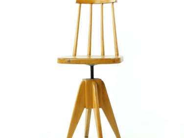 vintage wooden swivel stool with backrest  