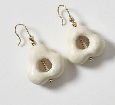 Millies Outlet Wood and Silver MOP White Pearl Dangles Boho-Surf Earrings 