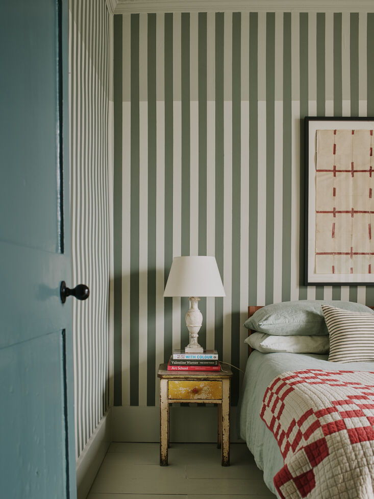 artist/illustrator russell loughlan hand painted his bedroom in stripes, which  20