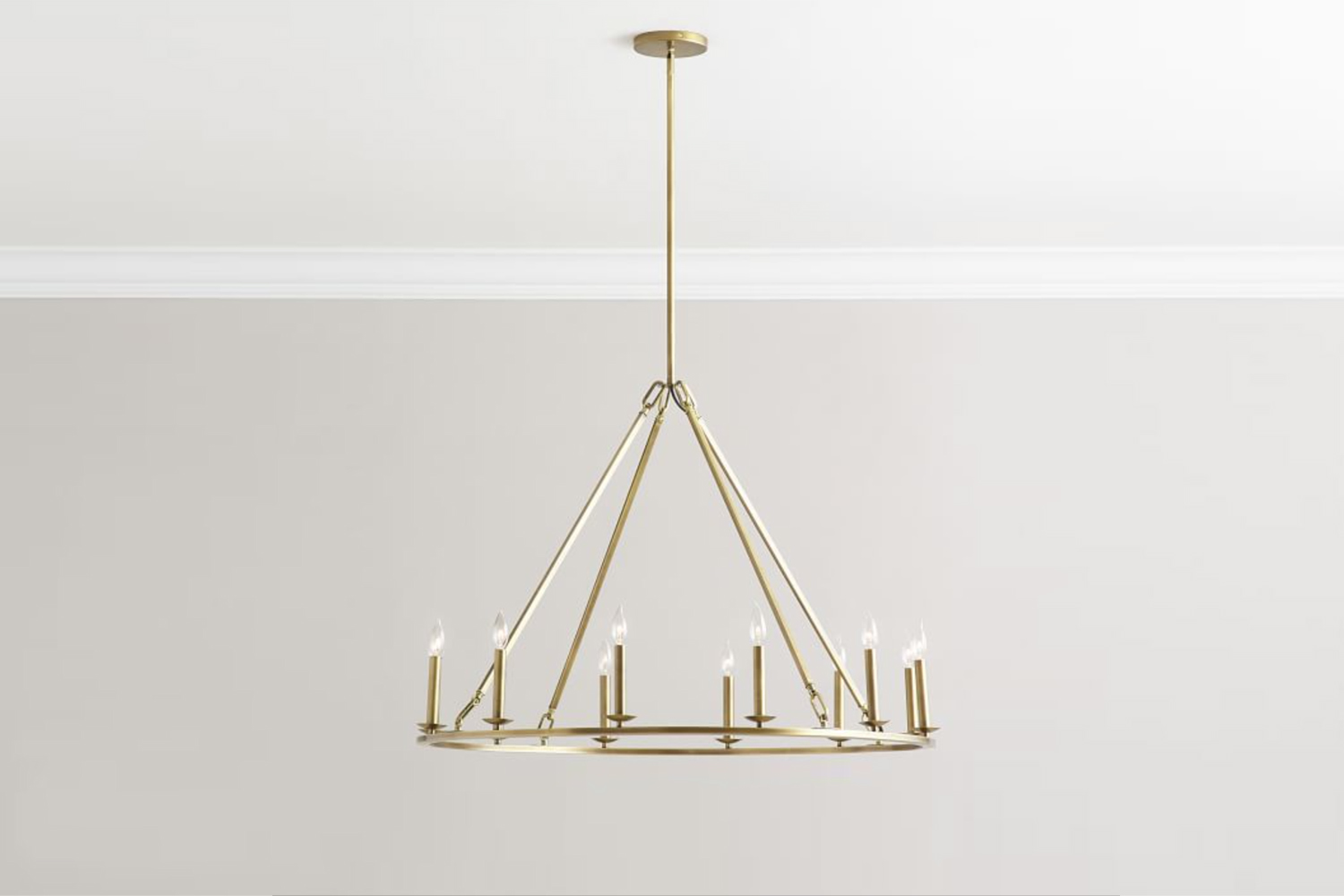 the remington iron round chandelier comes in brass (shown) or bronze for $600  16