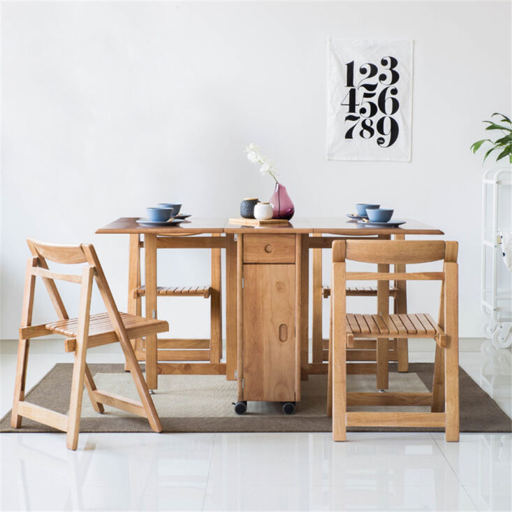 modern solid wood folding five piece dining table set from homary 12