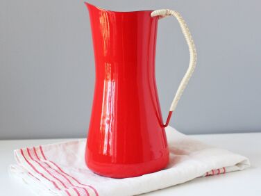 vintage dansk kobenstyle red enamel pitcher  