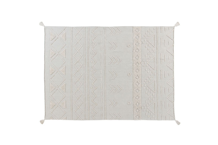 the lorena canals tribu washable rug in natural is made of recycled cotton; \$\ 21