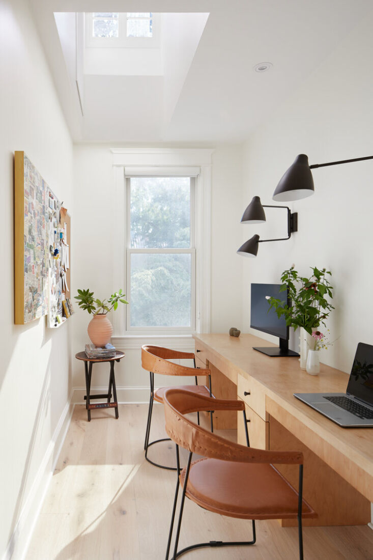 the slim work from home space features side by side built in desks. creating a  26
