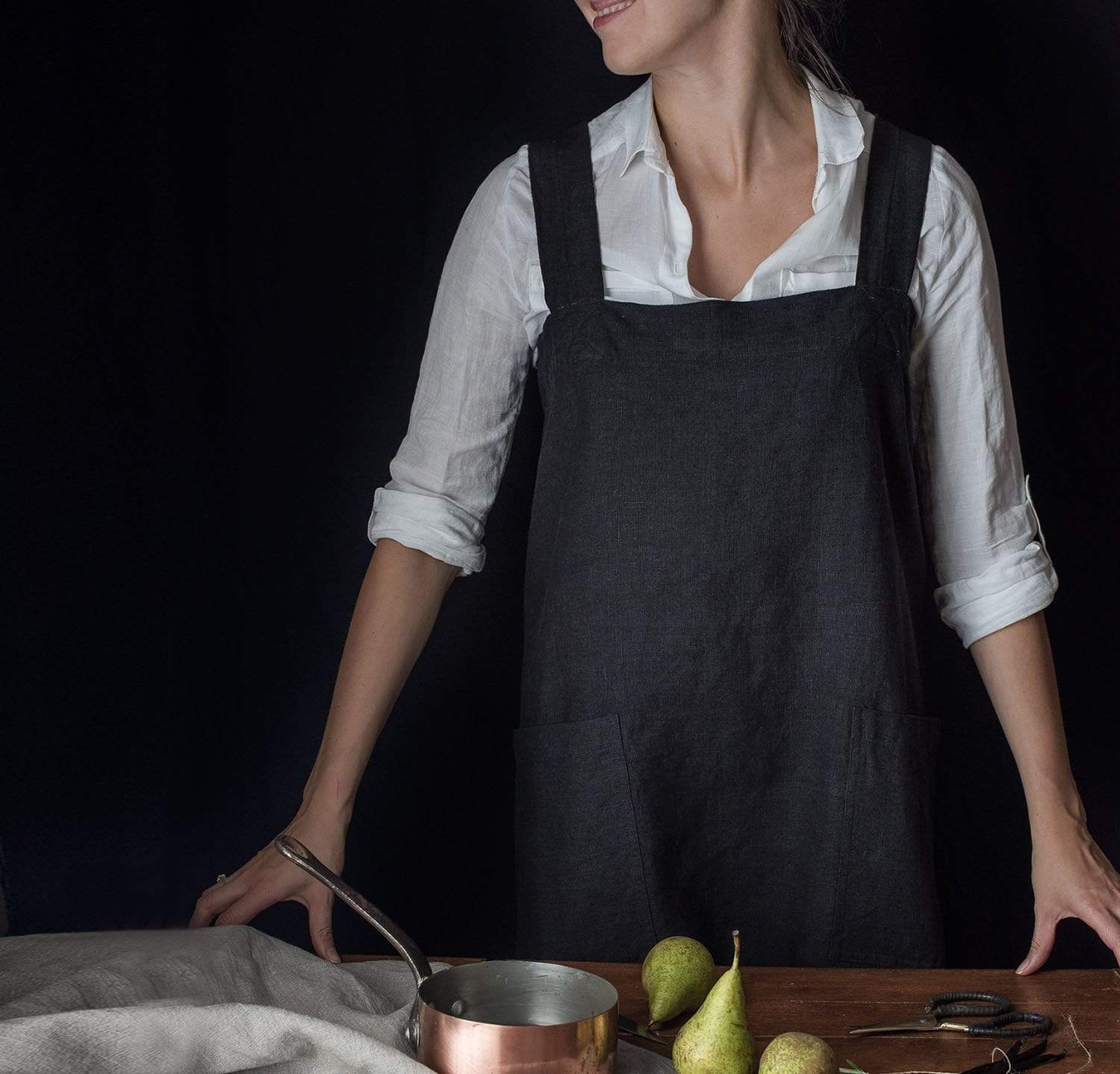 the rough linen original pinafore apron comes in eight different colors; \$88. 9