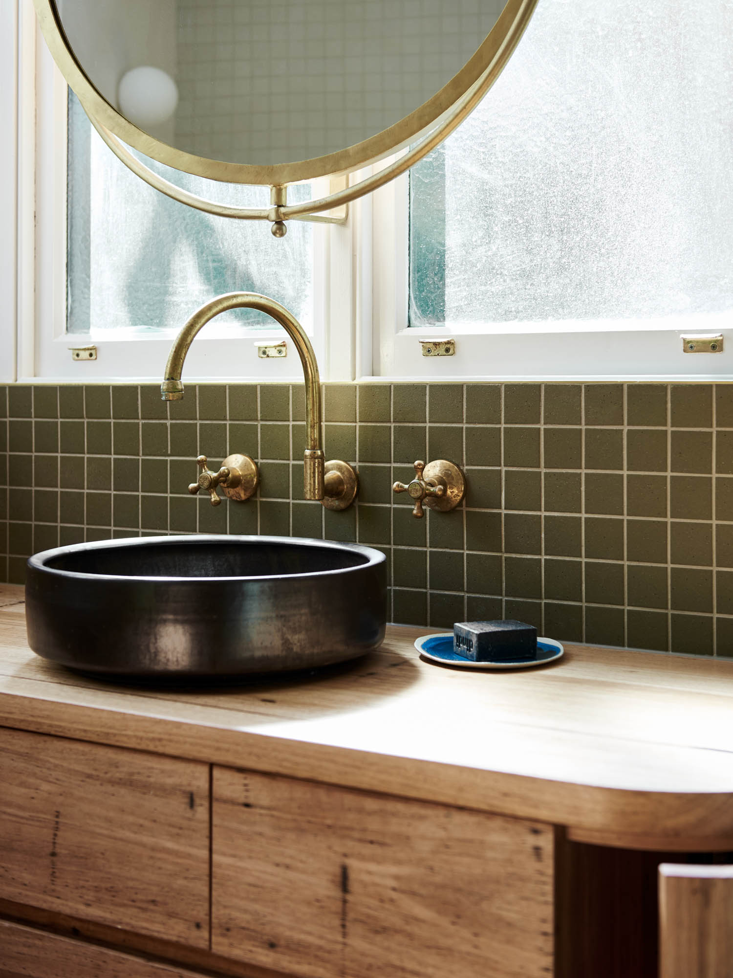 black ceramic basin and custom sink vanity. bent street project bath remodel by 1