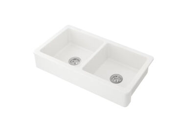 ikea havsen apron front double bowl sink white  