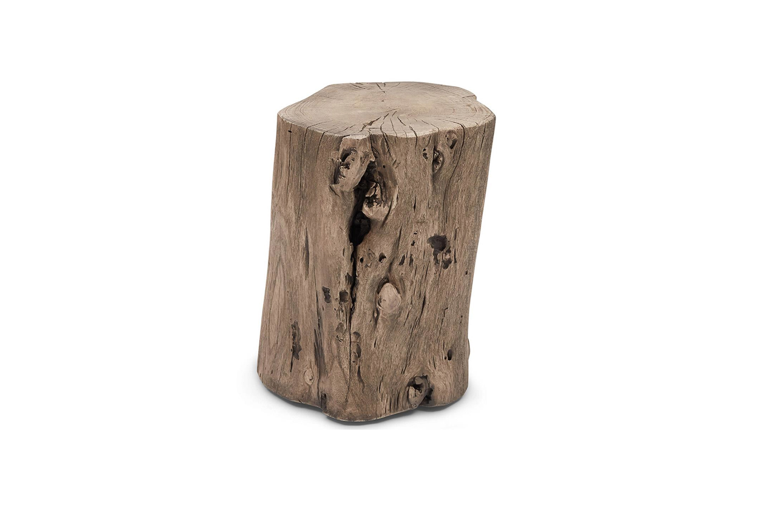 the luna rustic lodge grey wood stump drum side or end table, shown in grey, is 15