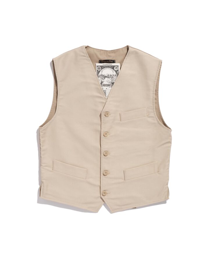 the ecru moleskin suit vest, €\109, is traditionally paired with wide le 10