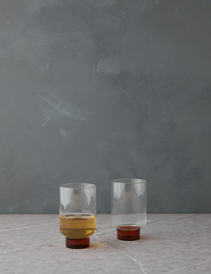 the stackable aita glasses come in a second size; shown are the aita amber base 11