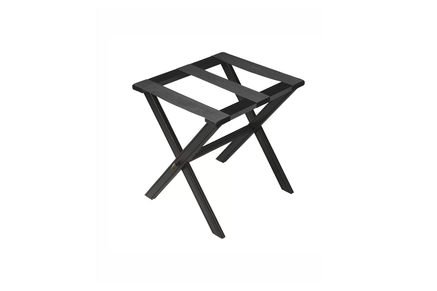 the butler folding wood luggage rack, shown in black licorice, is \$\189 at per 16