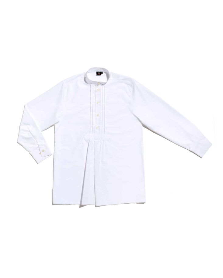   detailed with a standup collar and pleats, the german carpenter shirt, & 9