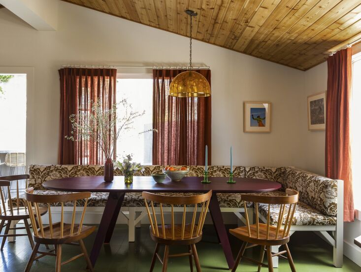 a long, custom designed corner banquette provides ample seating for sofie and h 16