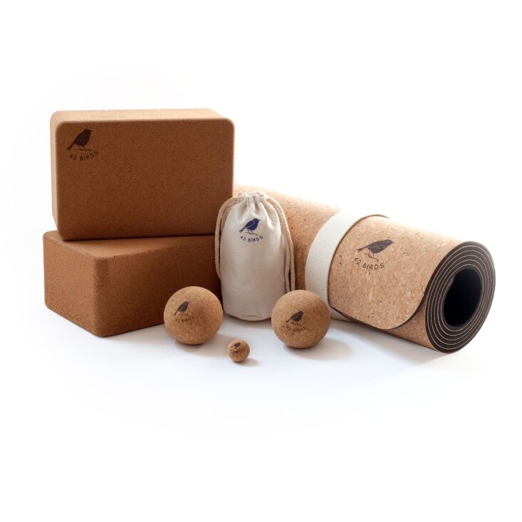 4\2 birds makes yoga mats and accessories of \100 percent recycled cork. its co 16
