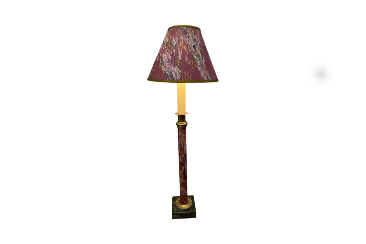 similar candlestick lamps with marbled shades and bases can be found, with some 11
