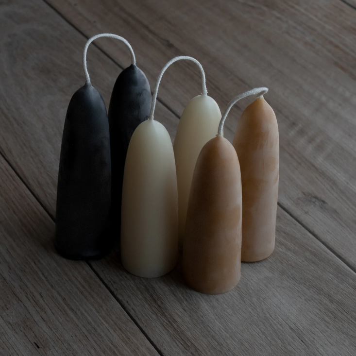 hand dipped in canada, ausdruck offers stubby candles for \$\25 a pair cad in a 11