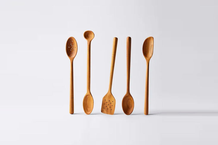 the five two wooden spoons are made of teak; \$75 for the full set at food5\2. 27